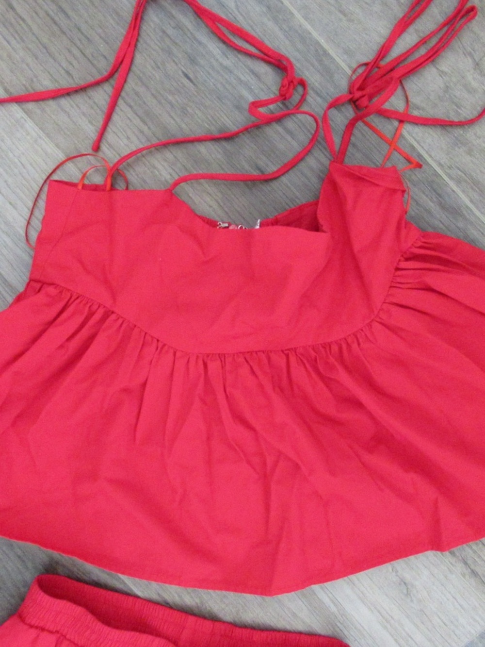 vestique Red Smocked Sleeveless Top with Ties